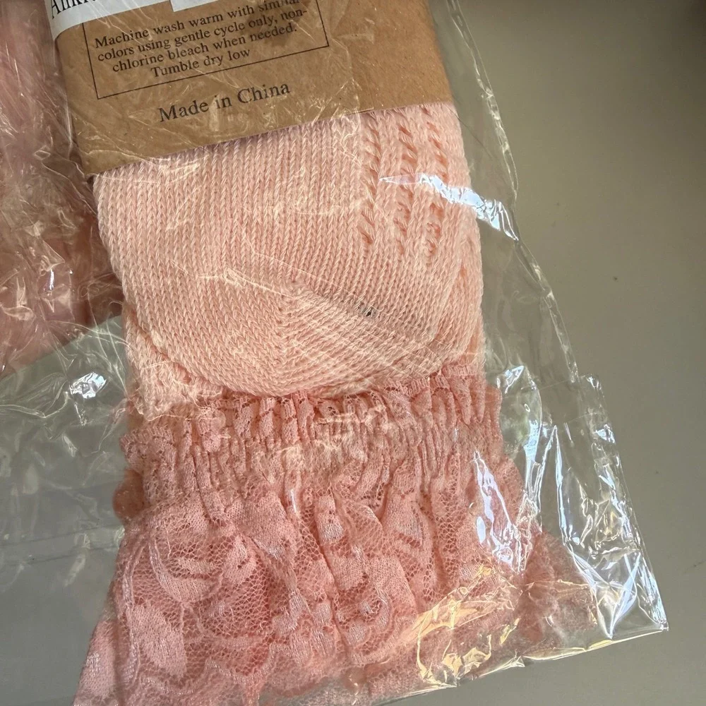 Pink Pointelle Knit Lace Trim Ruffle Ankle Boot Socks OSFM‎ kawaii cottage